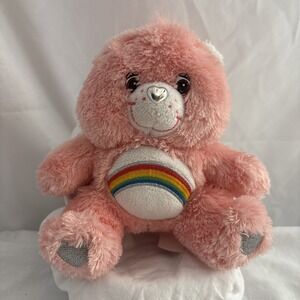 Care Bears Cheer Bear Anniversary Ed 2008 Pink Sparkly Rainbow Silver Hearts 8"